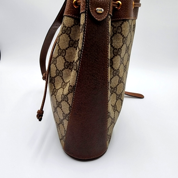 Gucci Vintage Mini Bucket Drawstring Crossbody GG Canvas Leather Web + Dust Bag - Picture 15 of 16